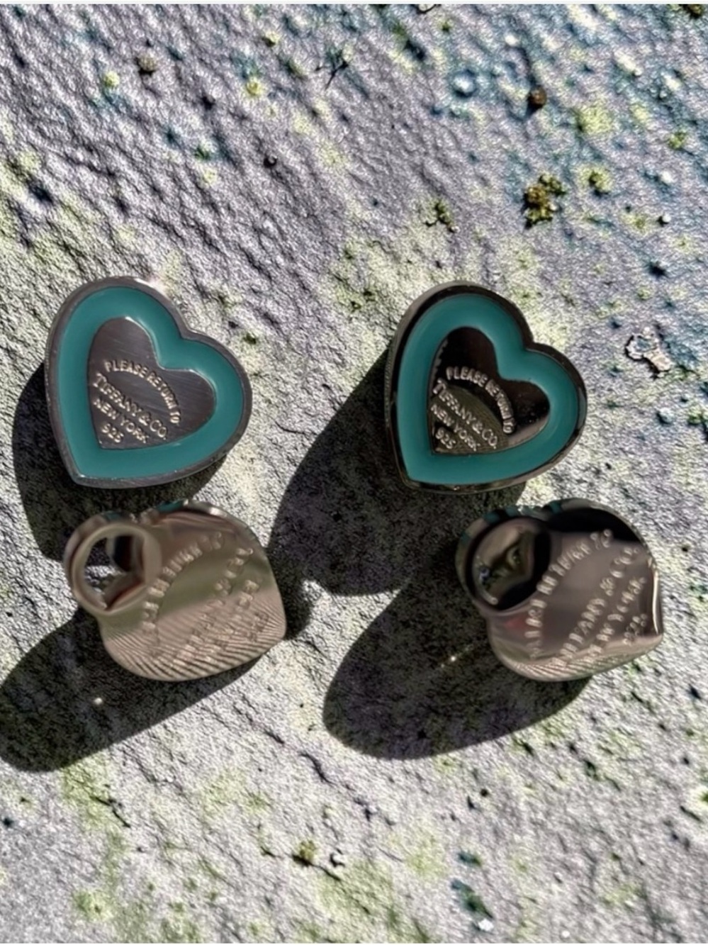 Small Heart Enamel Stud Earrings and Silver-Tone Stainless Steel Heart